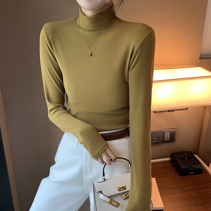 诗枫婷半高领双面德绒打底衫女春秋款内搭色加绒加厚保暖长袖上衣