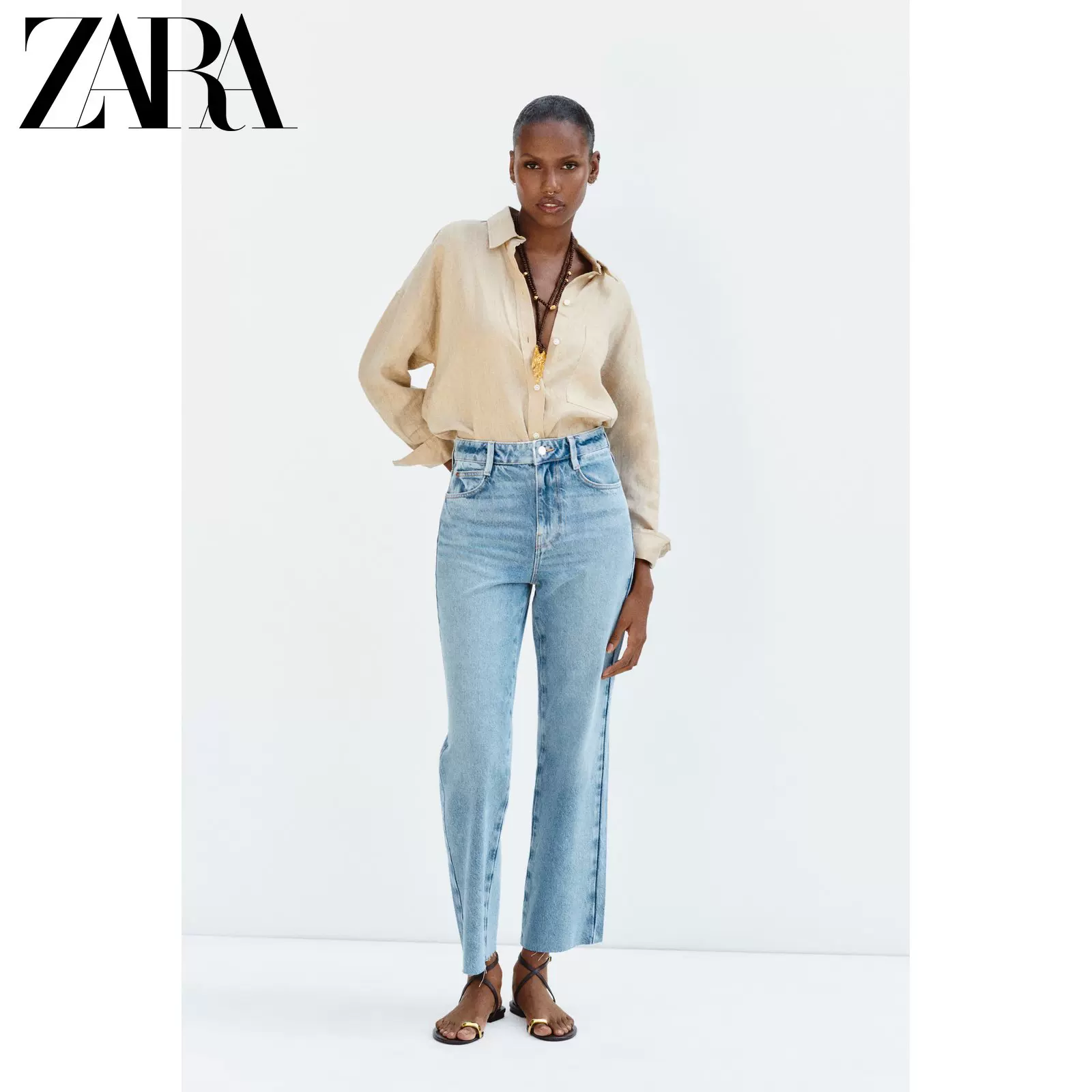 ZARA新款女装Z1975 高腰直筒及踝牛仔裤6164153 427-Taobao