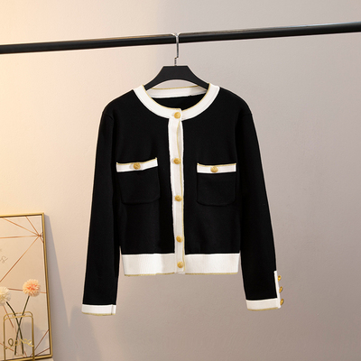 taobao agent Demi-season cardigan, warm long-sleeve, black jacket, short fashionable sweater, knitted cotton bra top