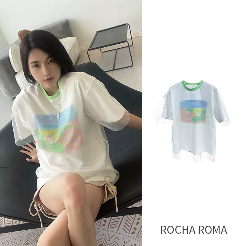 Новинка: магазин BUYER NEWLADY ROCHA ROMA дизайнерская футболка женская Wonderland Sleeping T White 21 Лето новая футболка с коротким рукавом