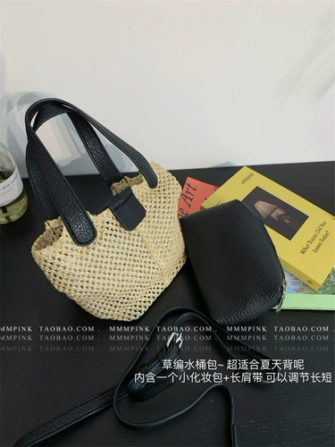 Черная соломенная сумка на одно плечо, коллекция 2022