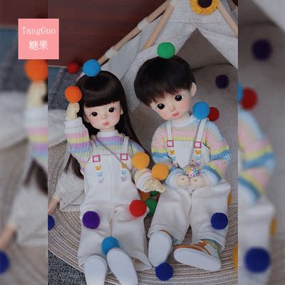 taobao agent Doll, clothing, rainbow set, sweatshirt, suspenders, socks