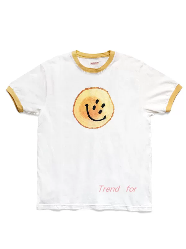 Трикотажная футболка с короткими рукавами 21SS Kapital Pingtian and Honghong Retro Run New Year Tree Pile Smile Face Tianzhu Cotton мужская и женская