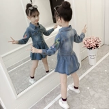 Осеннее детское джинсовое платье, юбка, наряд маленькой принцессы, детская одежда, 2019, в корейском стиле, длинный рукав