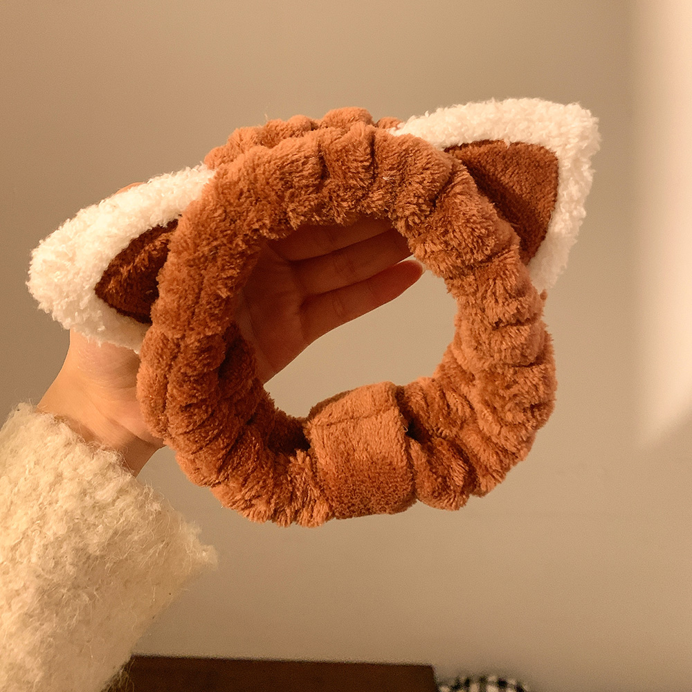 Fascia per capelli con orecchie di gatto color caffè e peluche, per lavare il viso, carina per donna, con maschera per il viso, speciale per il trucco, autunno e inverno_voghion.com