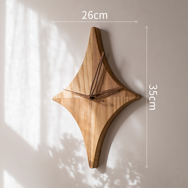 Ceas de perete simplu, suspendat, din lemn masiv, la modă, pentru camera copiilor, cu stea, cu design creativ_voghion.com