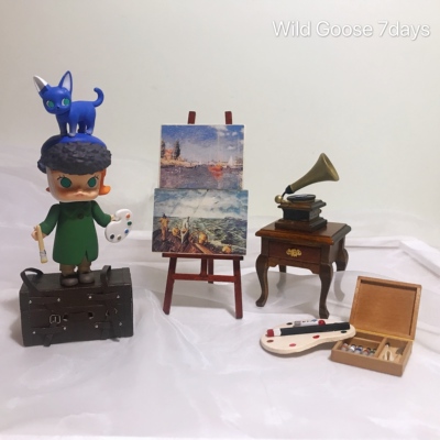 taobao agent Blind box photo scene props art elf painter molly accessories hand-made mini easel layout decoration