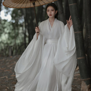 晋時代の女性用の白い漢服、クールな古代衣装、魏晋スタイル