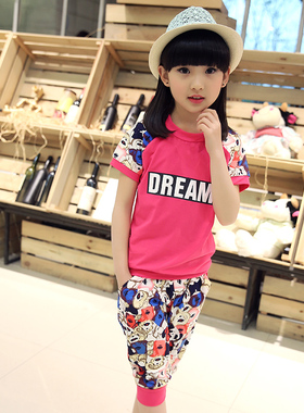 童装女童夏装2016儿童短袖运动两件套装小女孩夏季衣服中大童女装
