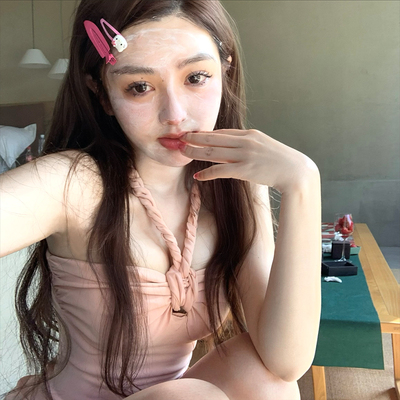 taobao agent Doggyqin Girl with a knife/summer solid color versatile v -neck tingle hanging neck sleeveless tube top band