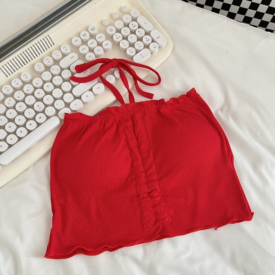 Vest luar pendek tanpa lengan gaya murni menggoda dengan tali serut, pad dada terbina dalam dan reka bentuk leher cangkuk belakang yang cantik, wajib ada untuk gadis seksi