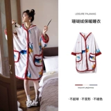 安之伴 Коралловый бархатный демисезонный банный халат, удерживающая тепло утепленная фланелевая пижама