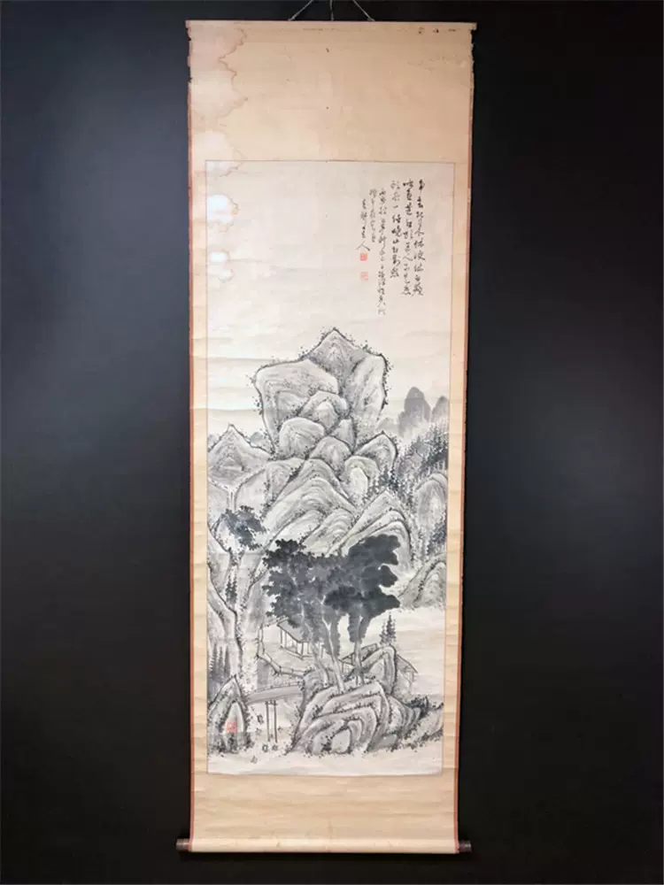 日本回流书画轴古玩收藏肉笔水墨林溪高士图原装老裱真迹包老Z151-Taobao