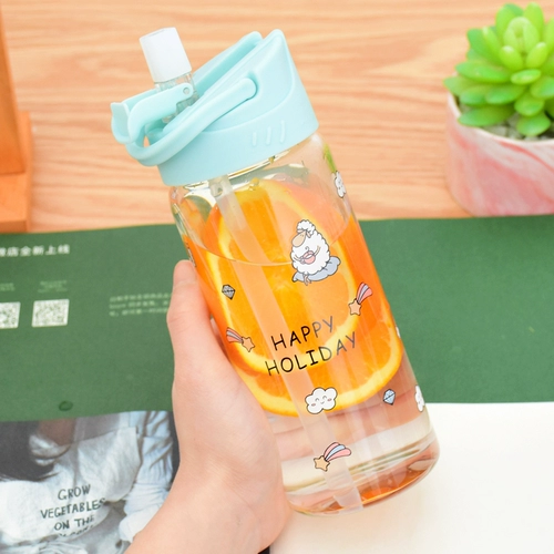 Трубочка со стаканом, стеклянный портативный милый стакан для школьников, в корейском стиле