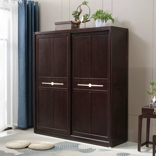 Гардероб новый китайский стиль B & B Полный твердый деревянный гардероб современный и простой стиль хранения спальни раздвижной дверь гардероб