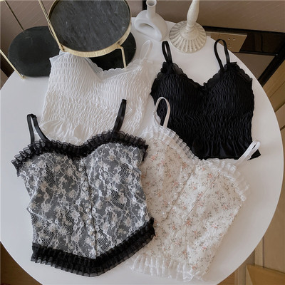 taobao agent Black lace demi-season autumn long-sleeve, tank top, french style