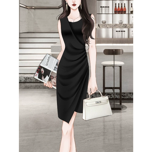 Черное осеннее платье без рукавов, премиум класс, по фигуре