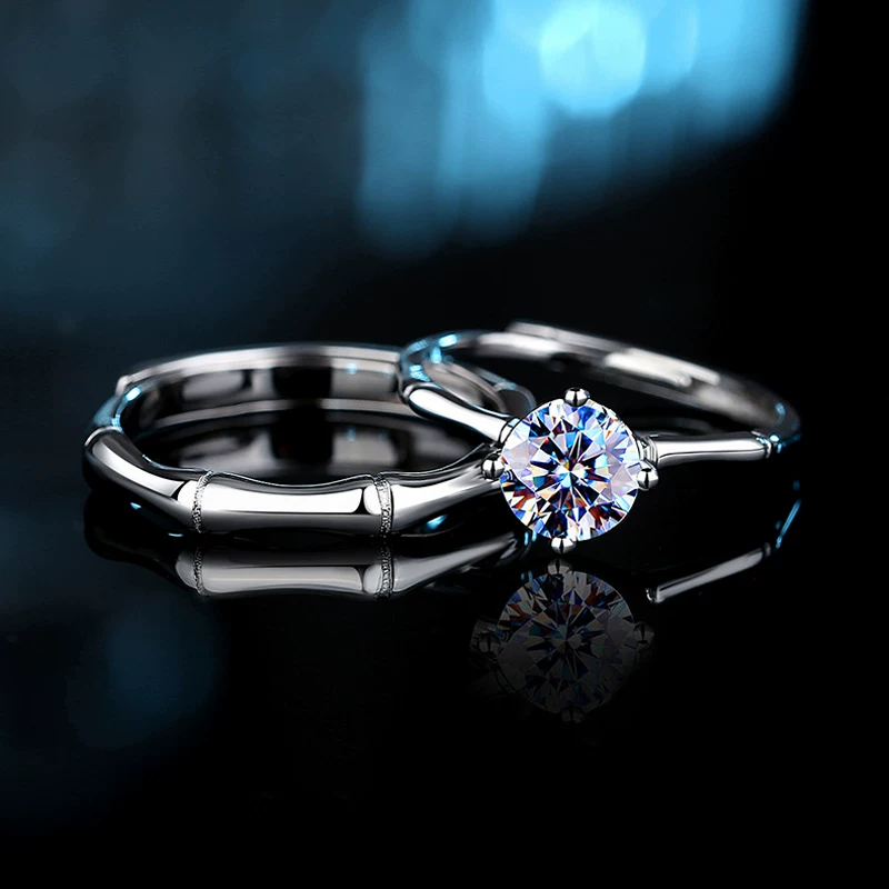 Small design bamboo ring with stone, wedding ring for men and women, for beloved