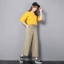 Quần ống rộng thông thường phù hợp với phụ nữ cạp cao xếp nếp và mỏng 2019 mới áo thun hai mảnh thời trang quần chín điểm - Bộ đồ Bộ đồ
