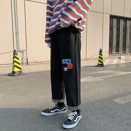 Летние джинсы, тонкие штаны, эластичная талия, свободный прямой крой, в корейском стиле