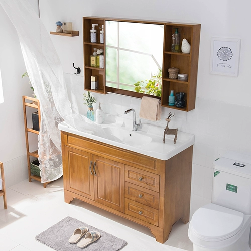 Шкаф для ванной комнаты с твердым деревянным зеркалом ванная комната современный дуб охраня