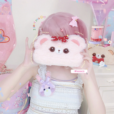 taobao agent Cosmetic bag, plush genuine cute pencil case, organizer bag, with little bears