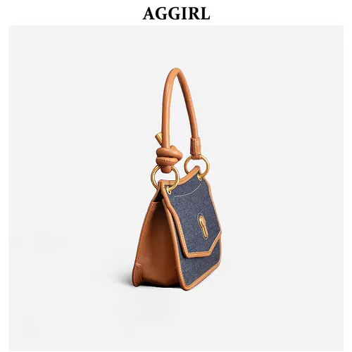 Джинсовая небольшая дизайнерская демисезонная сумка подмышку, сумка на одно плечо