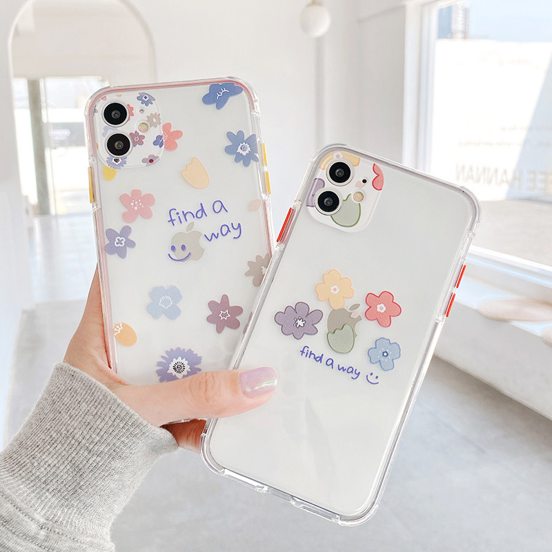泫雅风彩色花朵iphone12/11promax手机壳xs/xr透明苹果7/8p撞色女