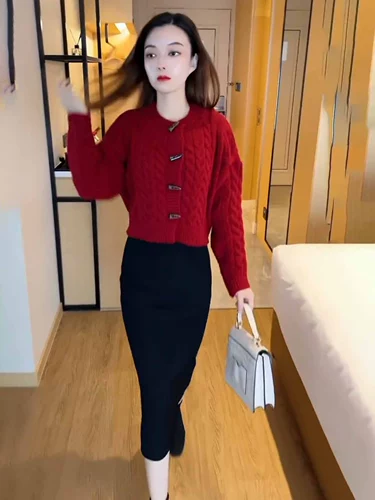 Осенний кардиган, свитер, комплект, юбка, изысканный стиль, с акцентом на бедрах