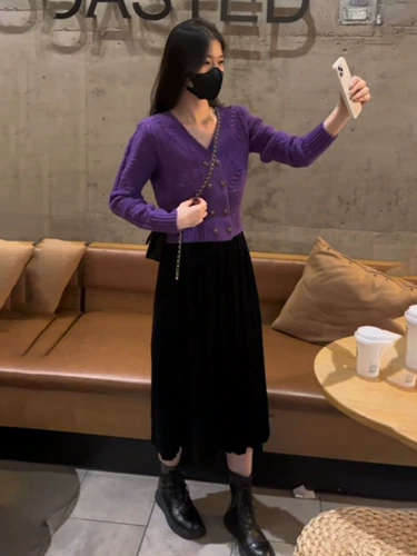 Демисезонный свитер, зимний сиреневый комплект, коллекция 2022, в западном стиле