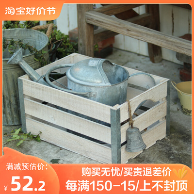 [美式复古农产水果箱 花园装饰木箱水果陈列筐置物实木收纳箱箱]