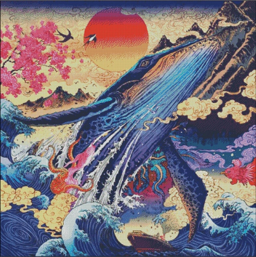 Японский укиё-э, вышивка крестиком «Горбатый кит», новинка 2022 года, самовышивка ручной работы, серия с животными для гостиной, спальни, простая