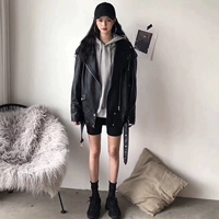 Длинная черная полиуретановая осенняя брендовая куртка для школьников, средней длины, по фигуре, в корейском стиле