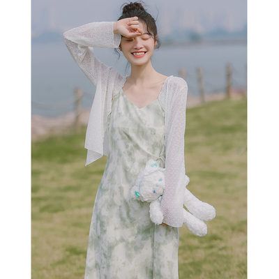 taobao agent Dress, cardigan, summer shiffon set, lifting effect, flowered