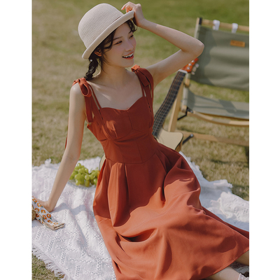 taobao agent Retro fitted brace, red summer advanced dress, French retro style, high-quality style