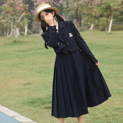 taobao agent Student pleated skirt, uniform, set, autumn classic suit jacket, suitable for teen, 2021 collection, lifting effect, three piece suit