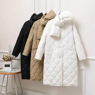 taobao agent Winter scarf, light and thin long down jacket, 2022, mid-length, round collar, plus size