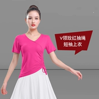 Красная футболка, V-образный вырез, на шнурках, короткий рукав