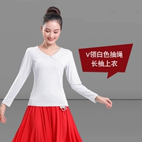 Белый лонгслив, V-образный вырез, на шнурках