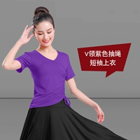 Сиреневая футболка, V-образный вырез, на шнурках, короткий рукав