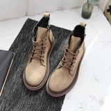 Martens, Tide, коричневые ретро короткие сапоги в английском стиле, Гонконг, из натуральной кожи, 2021 года, широкий устойчивый каблук, подходят для весны и осени, в британском стиле