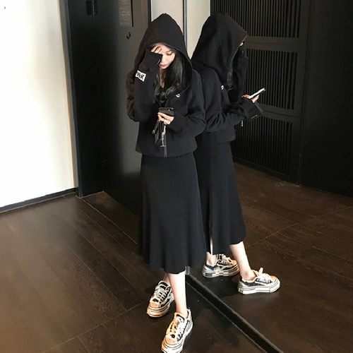 Tide, осенняя брендовая приталенная короткая толстовка с капюшоном с молнией, в корейском стиле, популярно в интернете, высокая талия