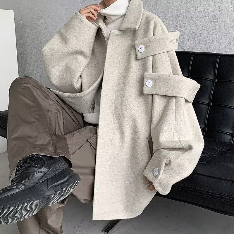Spring, Autumn and Winter Trendy Brand Woolen Coat Men's High-end Design Sense Niche Coat Couple Loose Woolen Jacket Trench Coat_voghion.com
