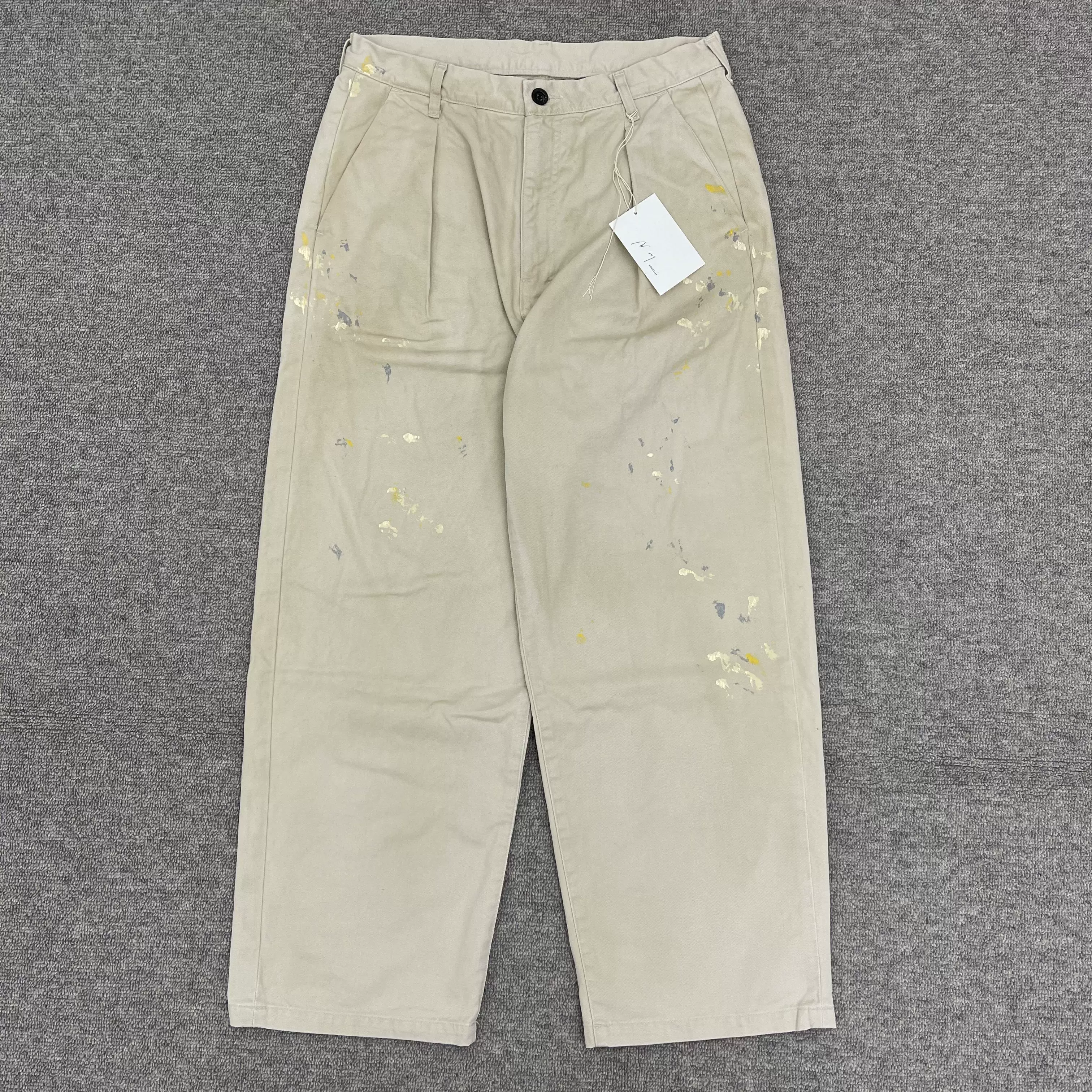 现货ANCELLM PAINT CHINO TROUSERS 23AW 油漆泼墨做旧锥形长裤-Taobao