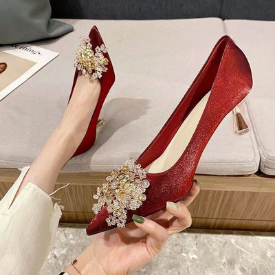 taobao agent Red wedding shoes, footwear high heels, 2022 collection, autumn, restless legs relief