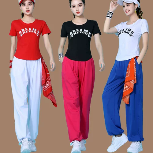 Летний хлопковый модный танцующий спортивный костюм, короткий рукав