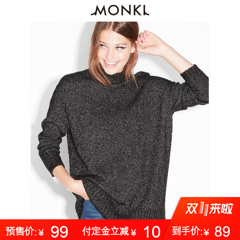 【预售】MONKI2018年立体针织小高领保暖宽松长款毛衣女