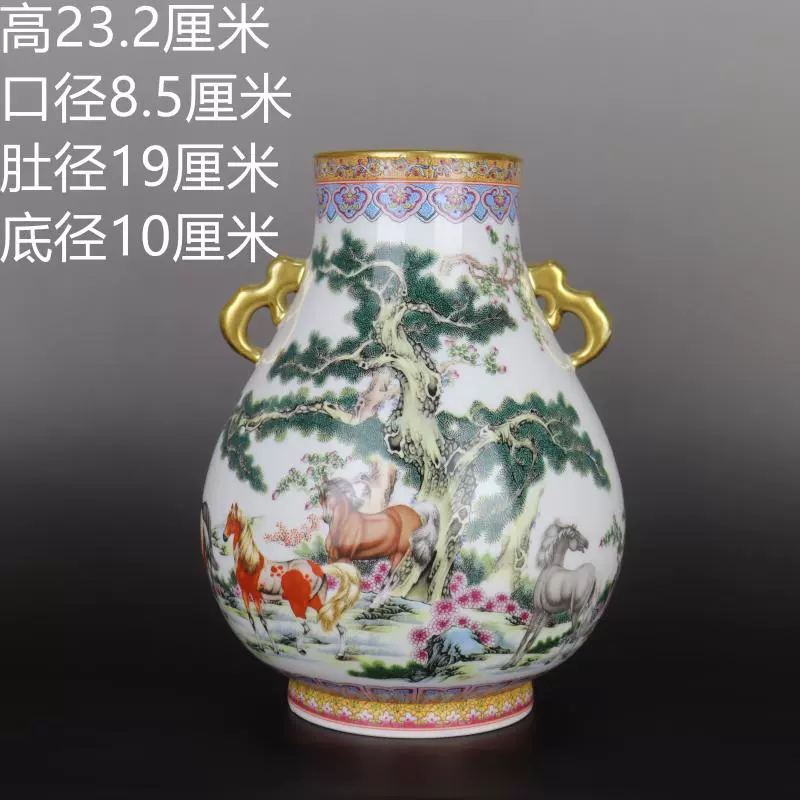 清乾隆描金粉彩百鹿尊纹福筒瓶仿古老货瓷器家居中式摆件古玩收藏-Taobao