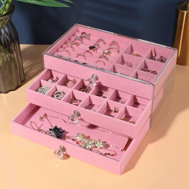 Аcrylic organizers velvet three-layer jewellery storage box