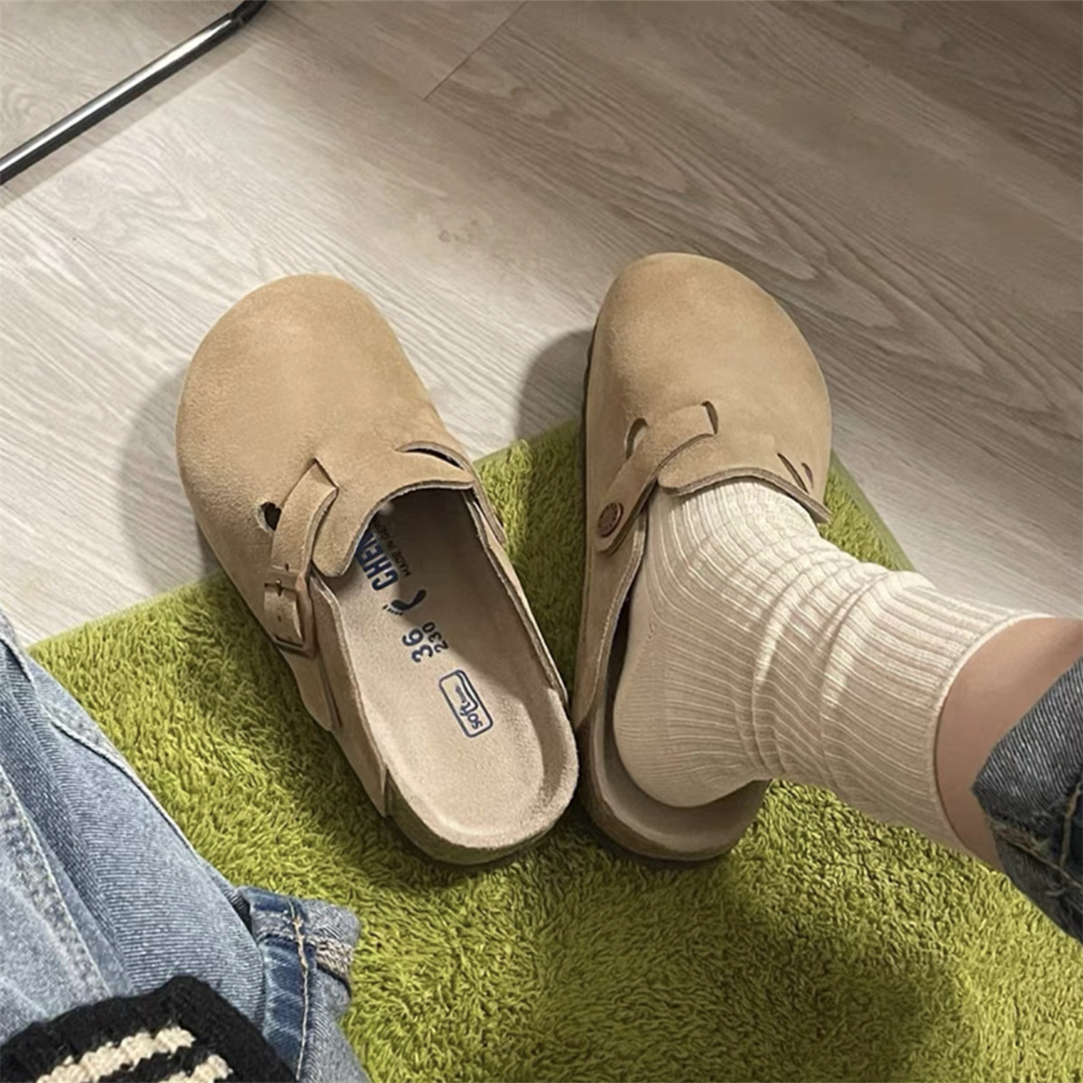 Erkaklar va ayollar uchun Birkenstock Boston uslubidagi charm universal poyabzal, tekis, shippak, haqiqiy charm, yopiq burunli